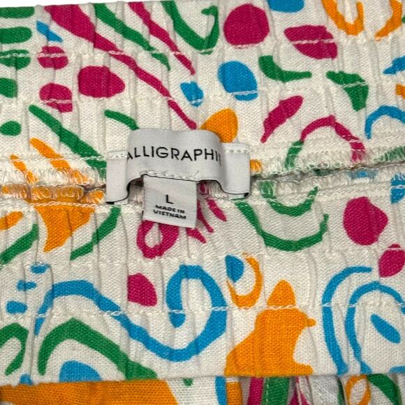 Calligraphie Linen Pull On Shorts White Pink Blue Orange Green Large - Picture 2 of 3